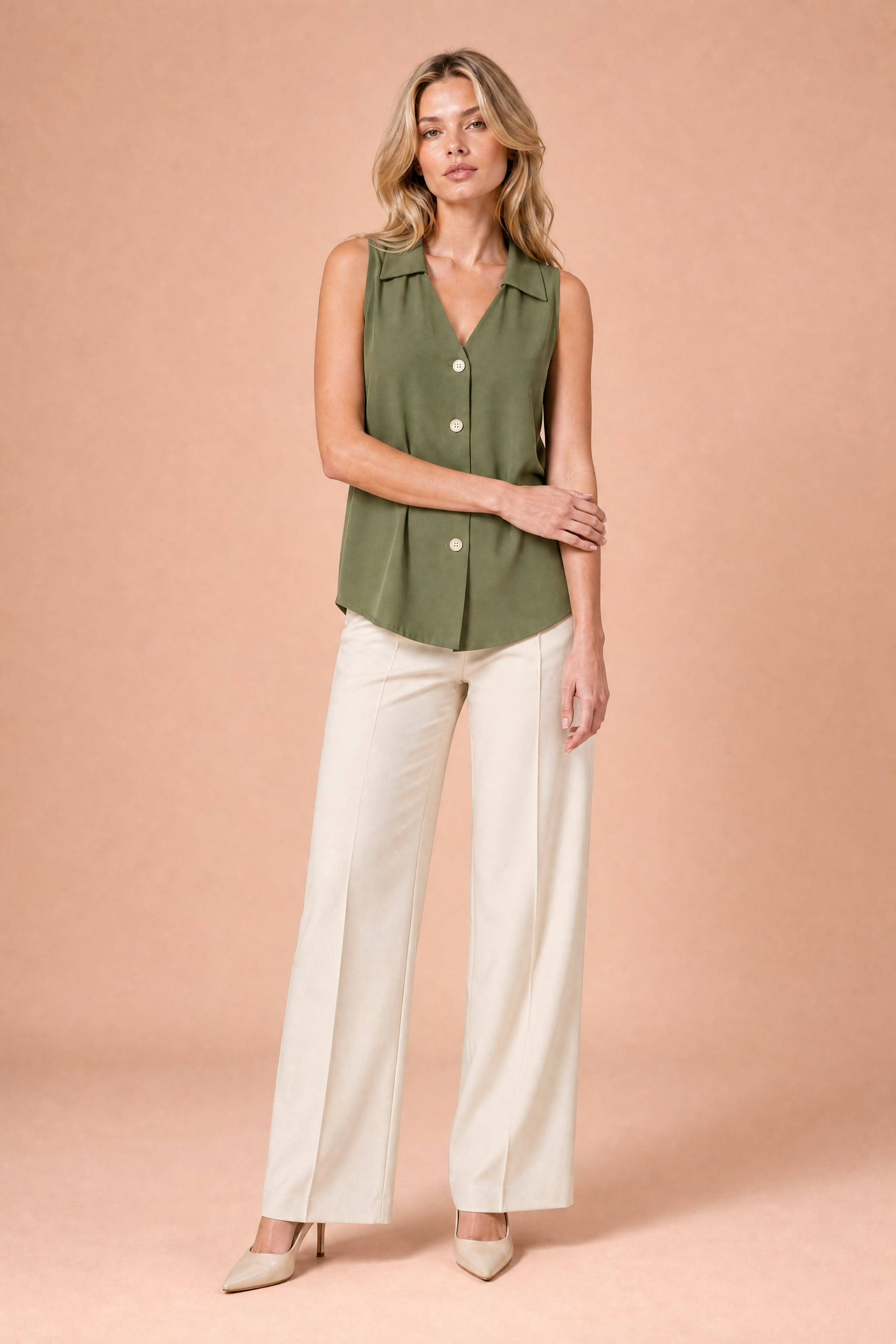 Blouse sansmanches col en V | Variante Vert | Lounelle Paris