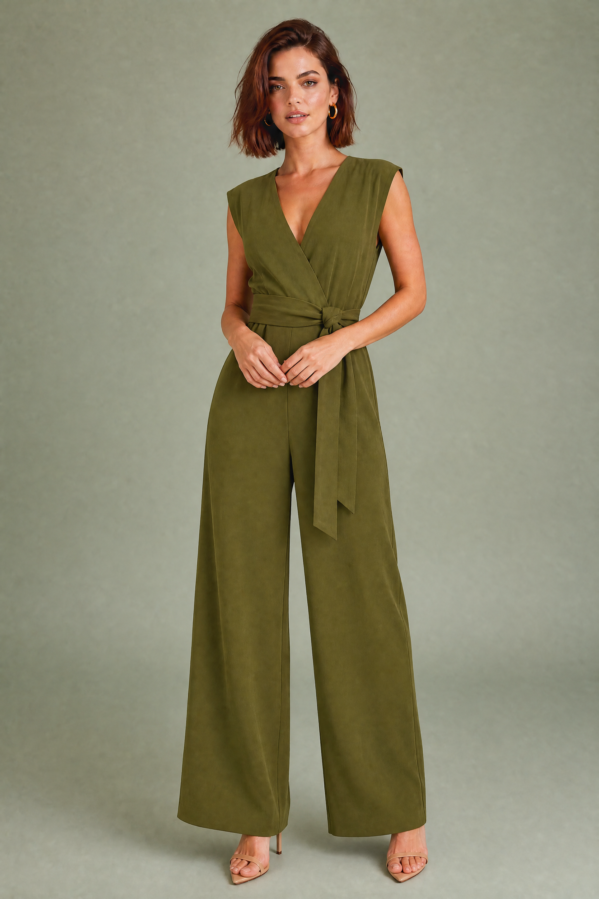 Combinaison pantalon fluide col V | Variante Vert | Lounelle Paris
