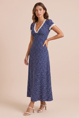 Navy Floral-Print V-Neck Maxi Dress