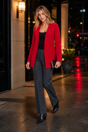 Blazer mi-long col V | Variante Rouge - Lifestyle | Lounelle Paris