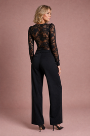 Body noir dentelle manches longues | Vue de dos | Lounelle Paris