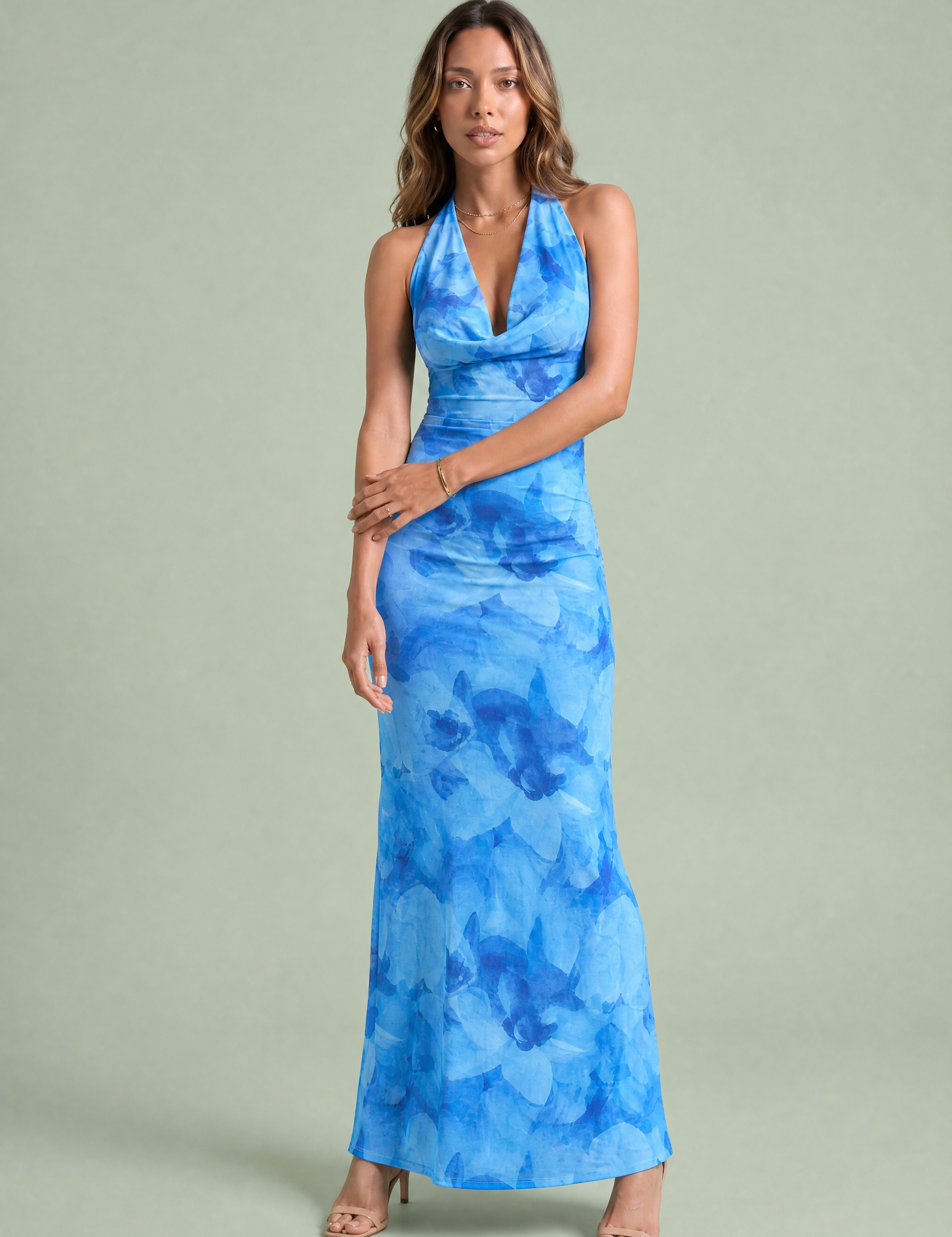 Robe longue dos nu imprimée | Variante Bleu | Lounelle Paris