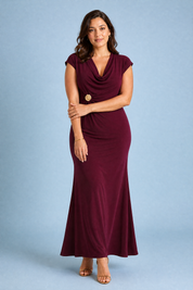 Robe longue fluide col drapé | Porté sur une autre silhouette | Lounelle Paris