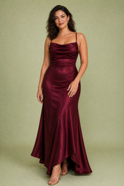 Robe longue bordeaux dos lacé | Porté sur une autre silhouette | Lounelle Paris