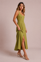Robe midi à encolure carrée | Vue de profil | Lounelle Paris