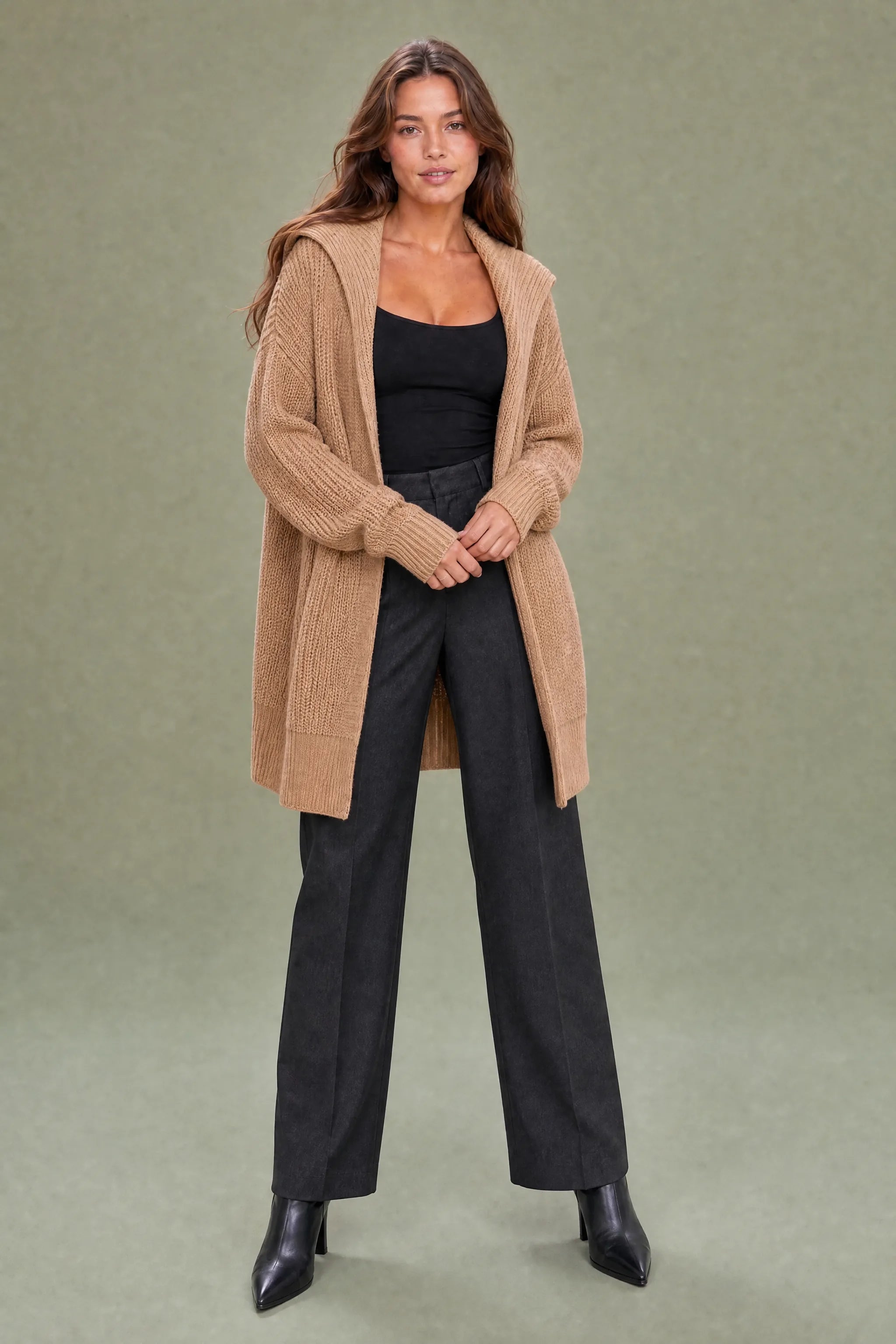 Gilet ample col châle | Variante Camel | Lounelle Paris