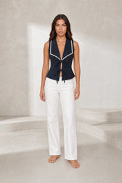 Gilet bleu marine à col tailleur | Lounelle Paris