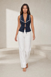 Gilet bleu marine à col tailleur | Lounelle Paris