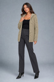 Gilet en maille à capuche zippé | Variante Kaki | Lounelle Paris