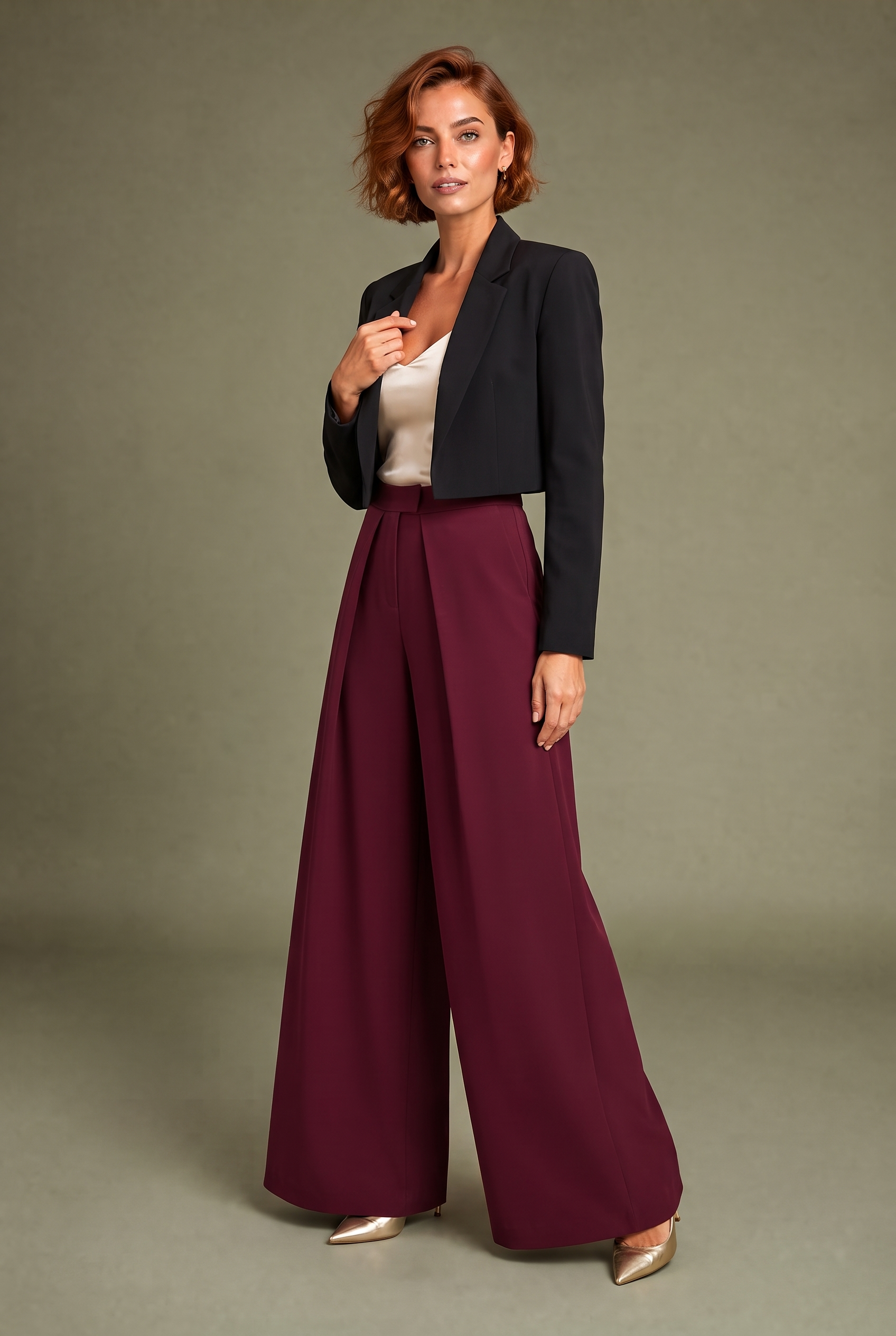 Pantalon large noir plis devant | Variante Bordeaux | Lounelle Paris