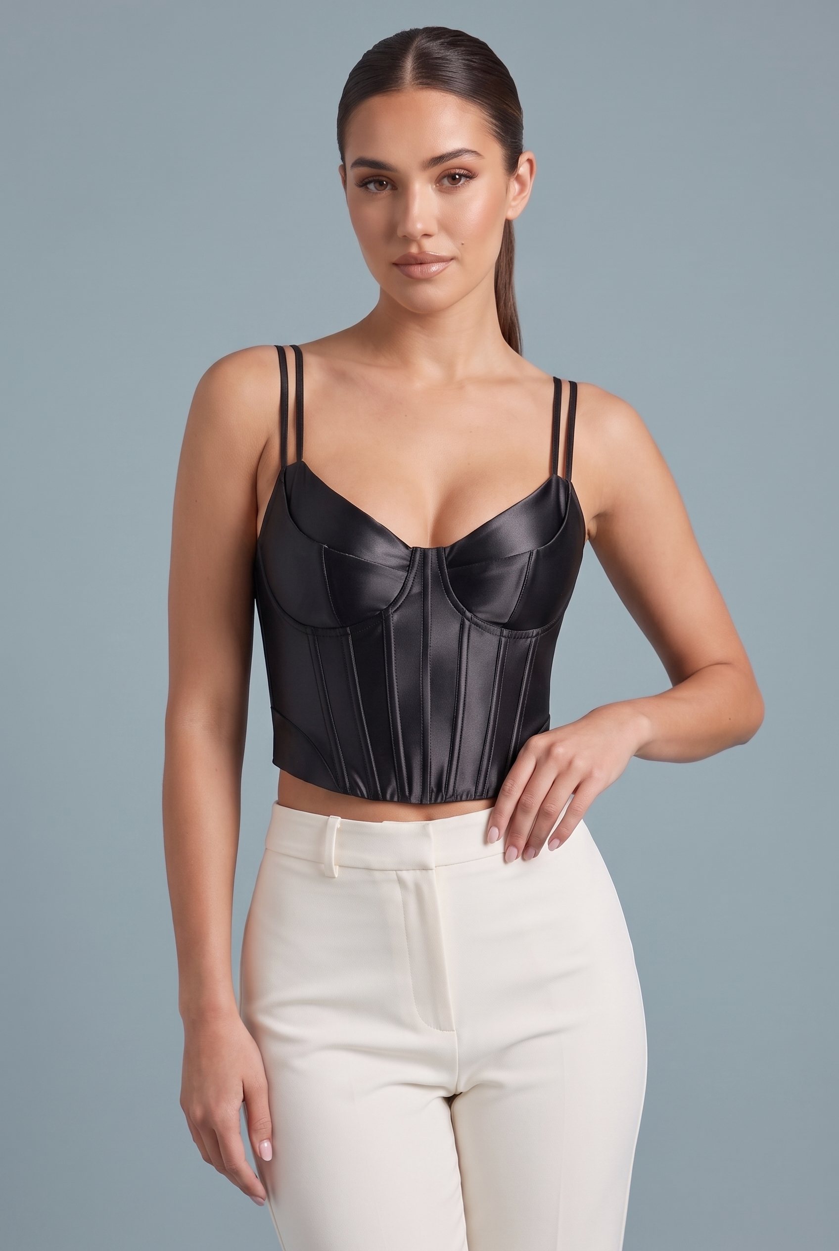 Corset satiné dos lacé | Vue rapprochée | Lounelle Paris