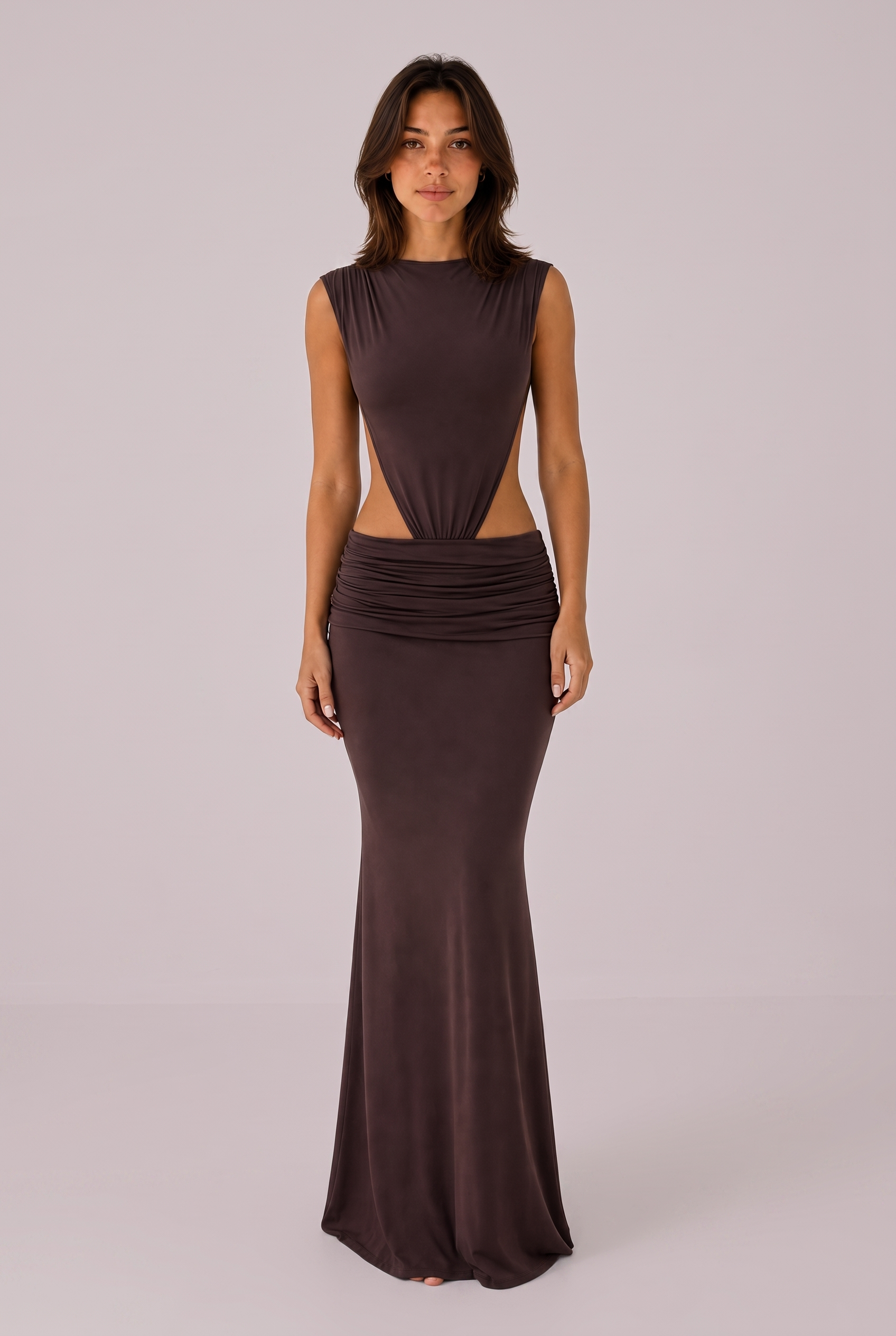 Robe longue dos nu taille ajourée | Vue de face | Lounelle Paris