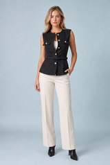 Belted tweed sleeveless vest