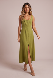 Robe midi à encolure carrée | Vue de face | Lounelle Paris