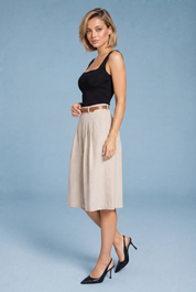 Short beige taille haute ceinturé | Vue de profil | Lounelle Paris