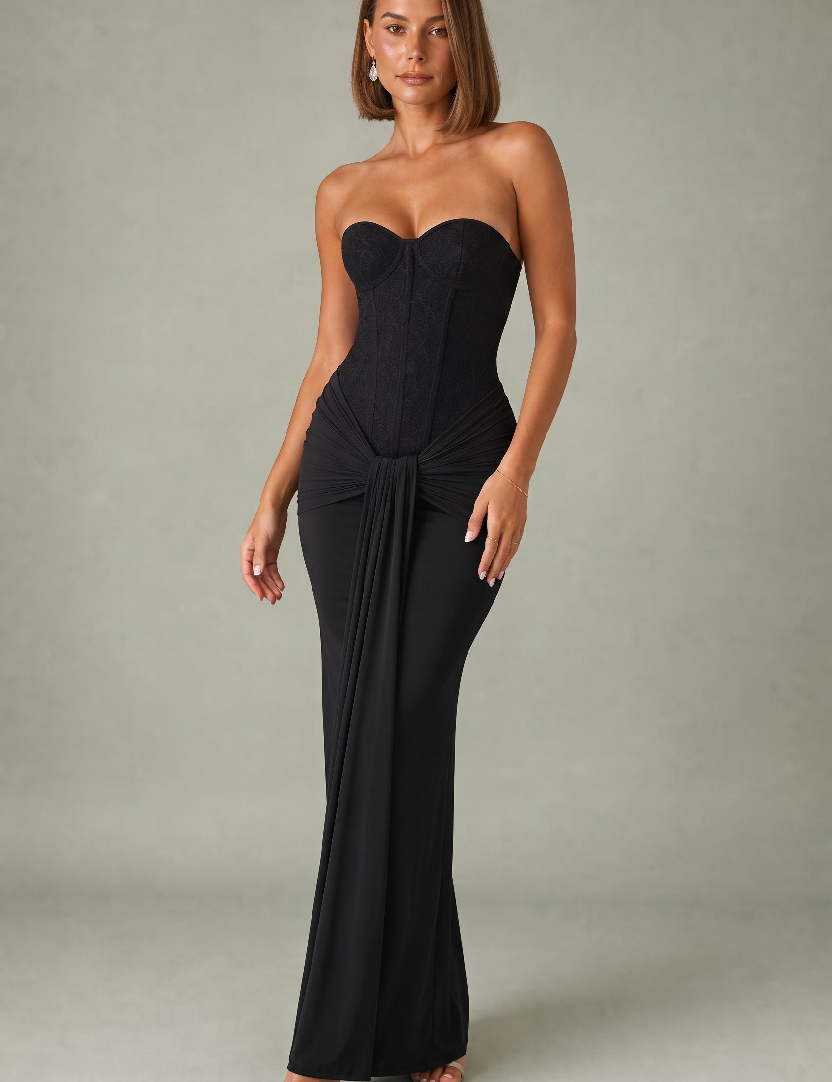 Robe longue bustier drapée | Variante Noir | Lounelle Paris