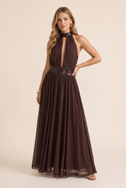 Robe longue col licou dos nu | Vue de face | Lounelle Paris