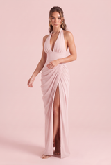 Halter-Neck Backless Draped Maxi Dress