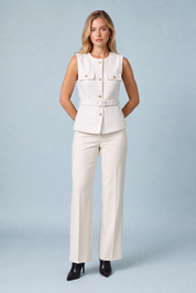 Gilet sans manches tweed ceinturé | Variante Blanc | Lounelle Paris