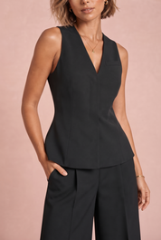 Ensemble noir col V taille haute | Vue rapprochée | Lounelle Paris