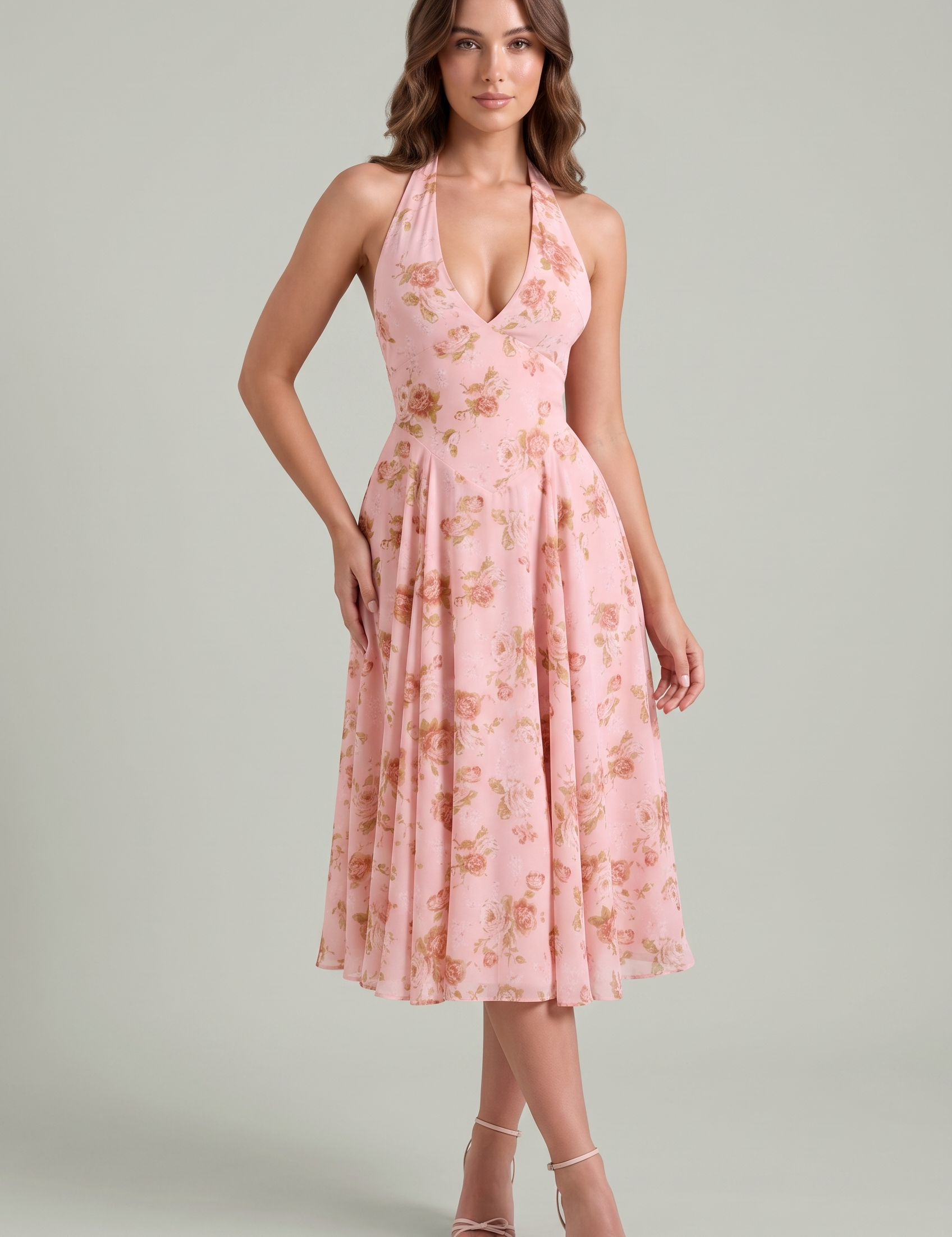 Robe rose fleurie dos nu | Vue de face | Lounelle Paris