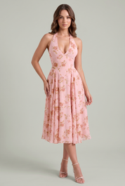 Robe rose fleurie dos nu | Vue de face | Lounelle Paris