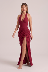 Halter-Neck Backless Draped Maxi Dress