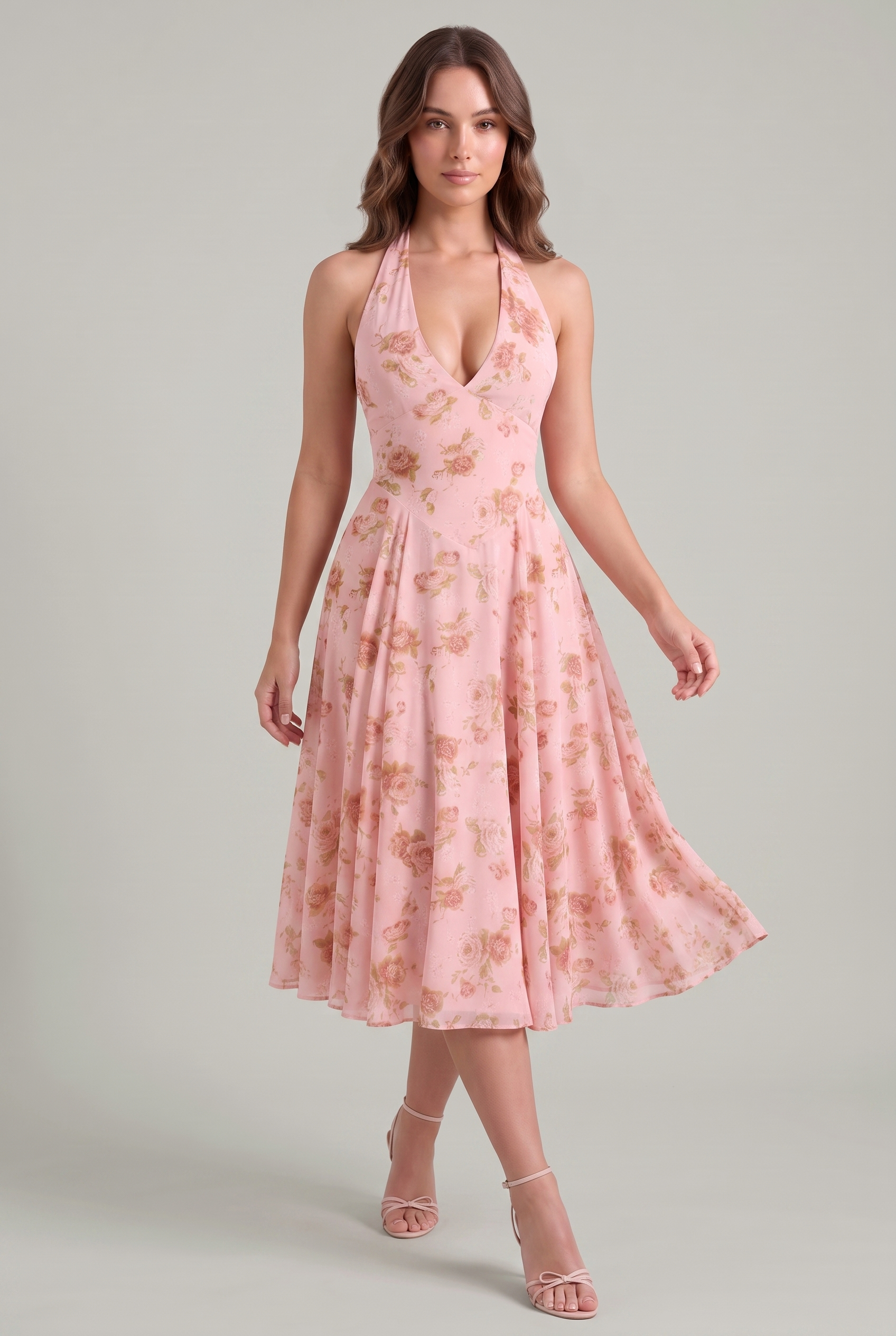 Robe rose fleurie dos nu | Vue en mouvement | Lounelle Paris