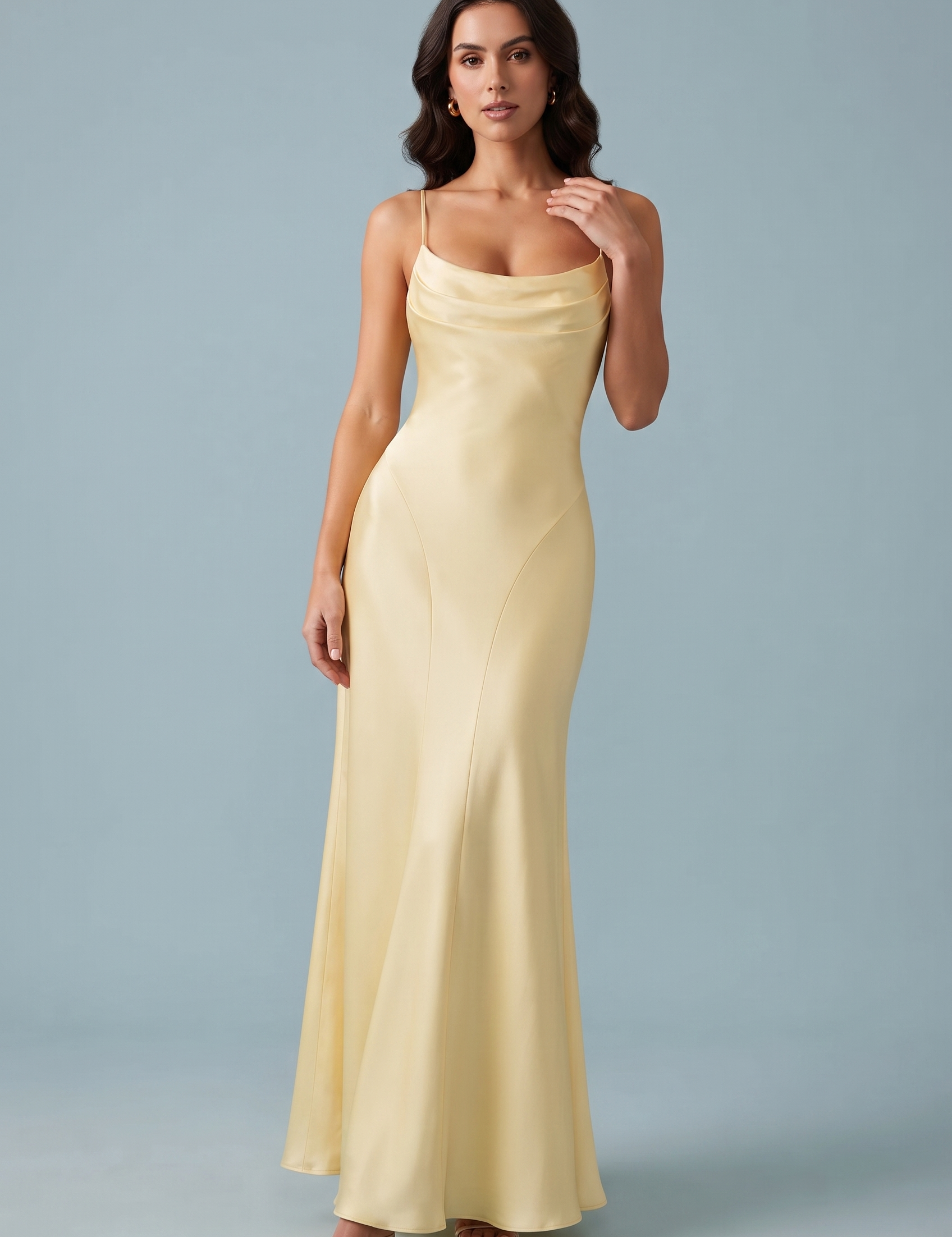 Robe longue jaune dos nu à lacets | Vue de face | Lounelle Paris