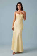 Yellow Satin Lace-Up Back Maxi Dress