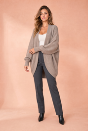 Gilet mi-long en maille côtelée | Variante Beige | Lounelle Paris