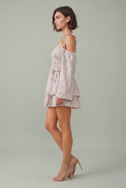 Robe fluide à bretelles et volants | Vue de profil | Lounelle Paris
