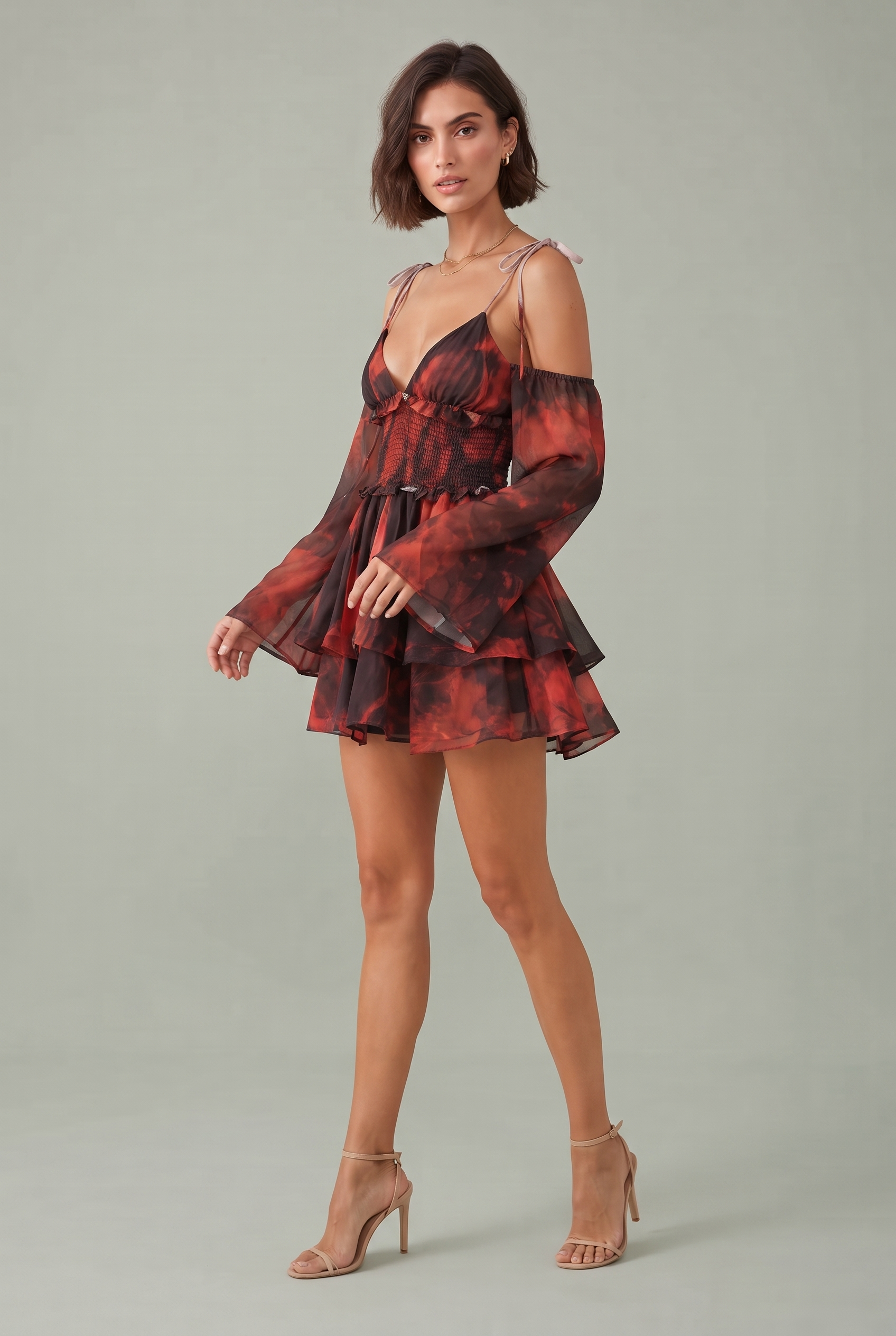 Robe fluide à bretelles et volants | Variante Rouge | Lounelle Paris