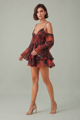 Floral Ruffle Tie-Strap Mini Dress