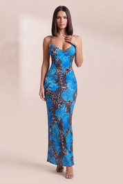Robe longue bleue à fines bretelles | Porté sur une autre silhouette | Lounelle Paris
