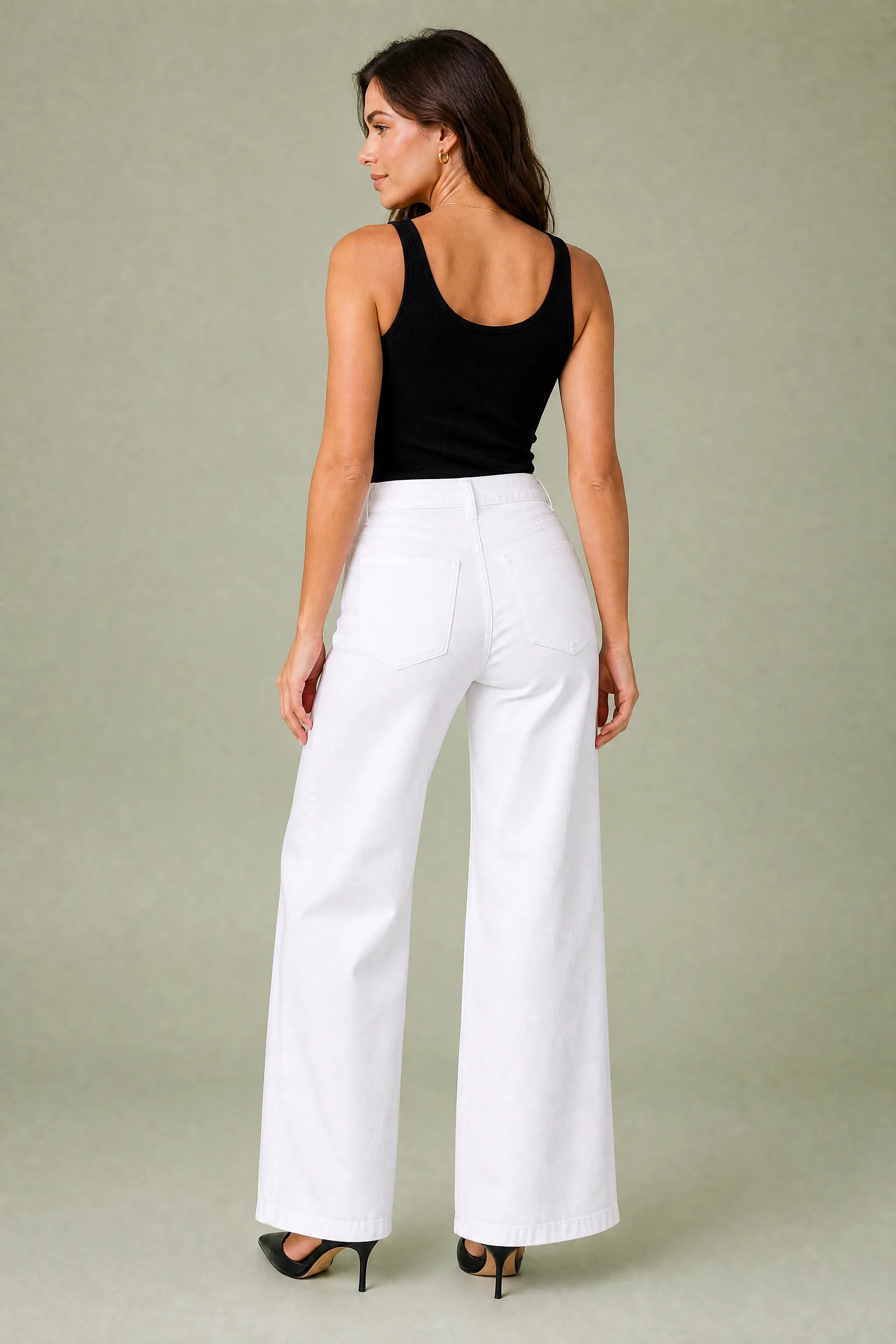 Jean blanc taille mi-haute coupe large | Vue de dos | Lounelle Paris