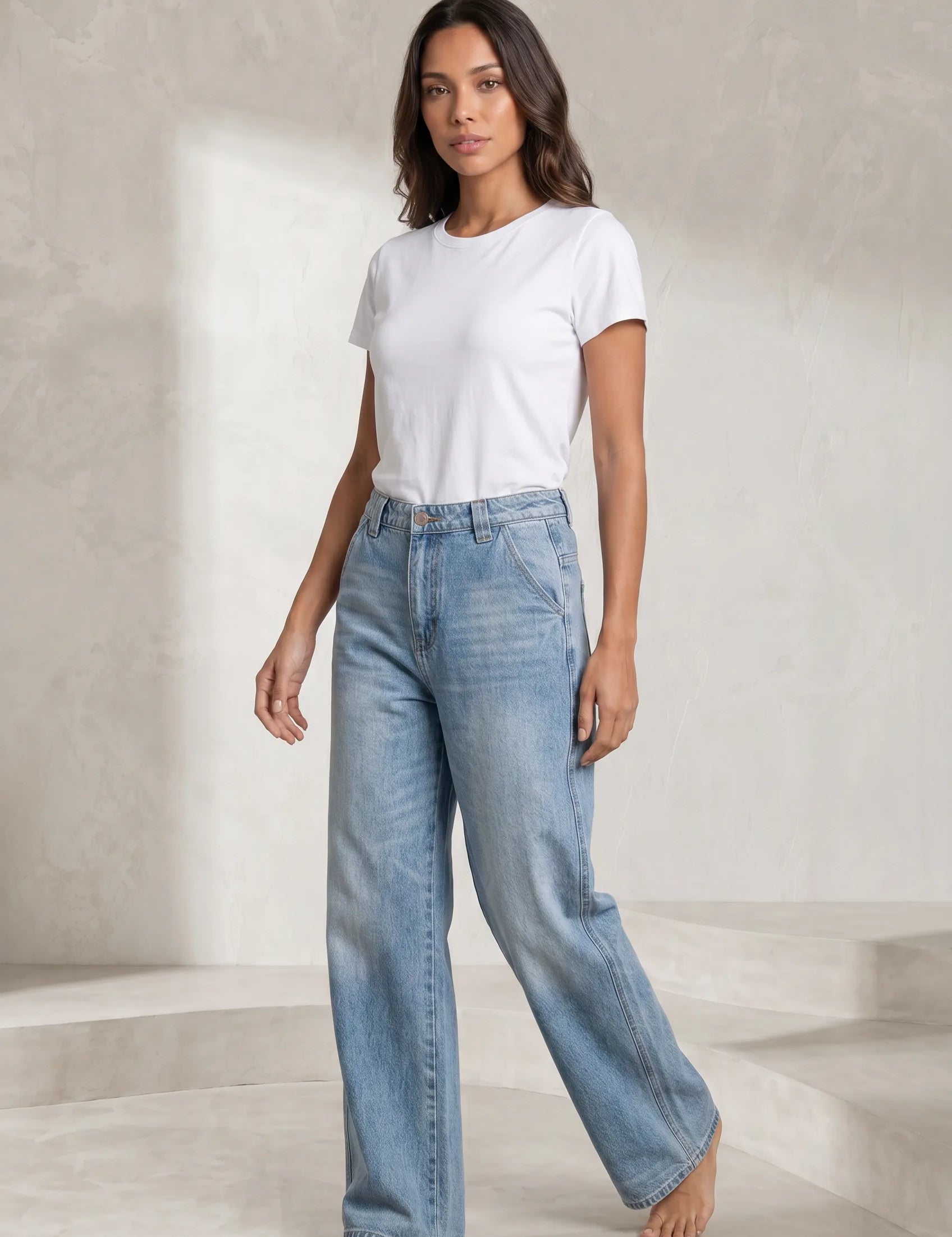 Jean bleu ample taille mi-haute | Lounelle Paris