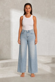 Jean bleu clair taille haute large | Lounelle Paris