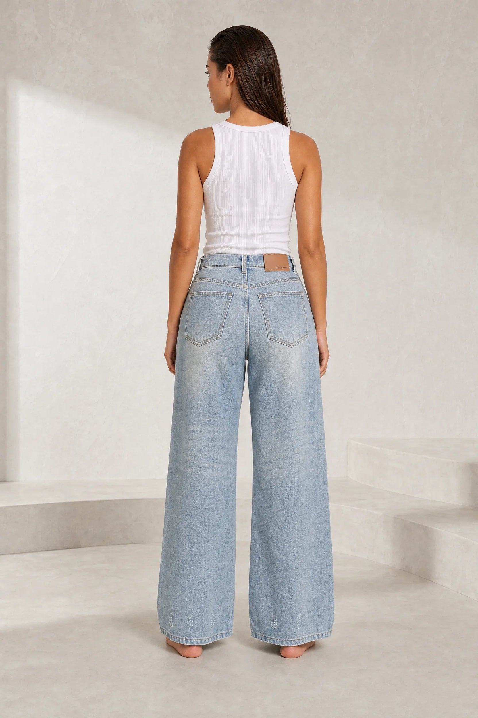 Jean bleu clair taille haute large | Lounelle Paris