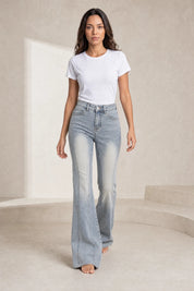 Jean bleu délavé taille haute évasé | Lounelle Paris