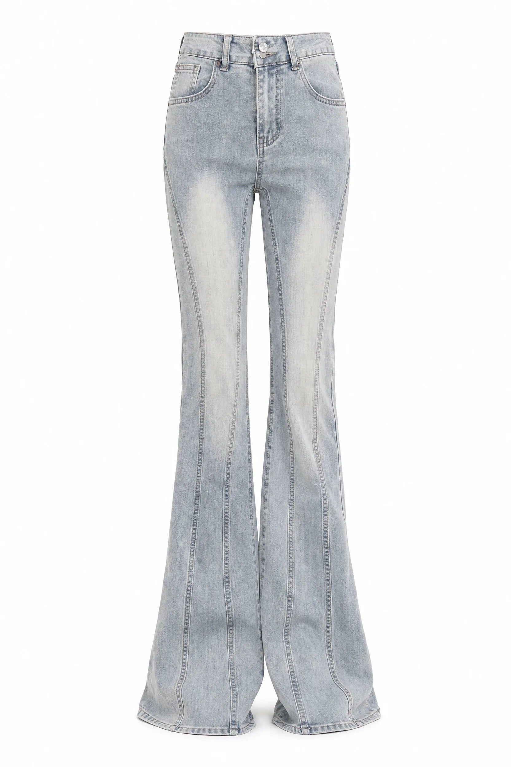 Jean bleu délavé taille haute évasé | Lounelle Paris