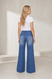 Jean bleu flare taille mi-haute | Lounelle Paris