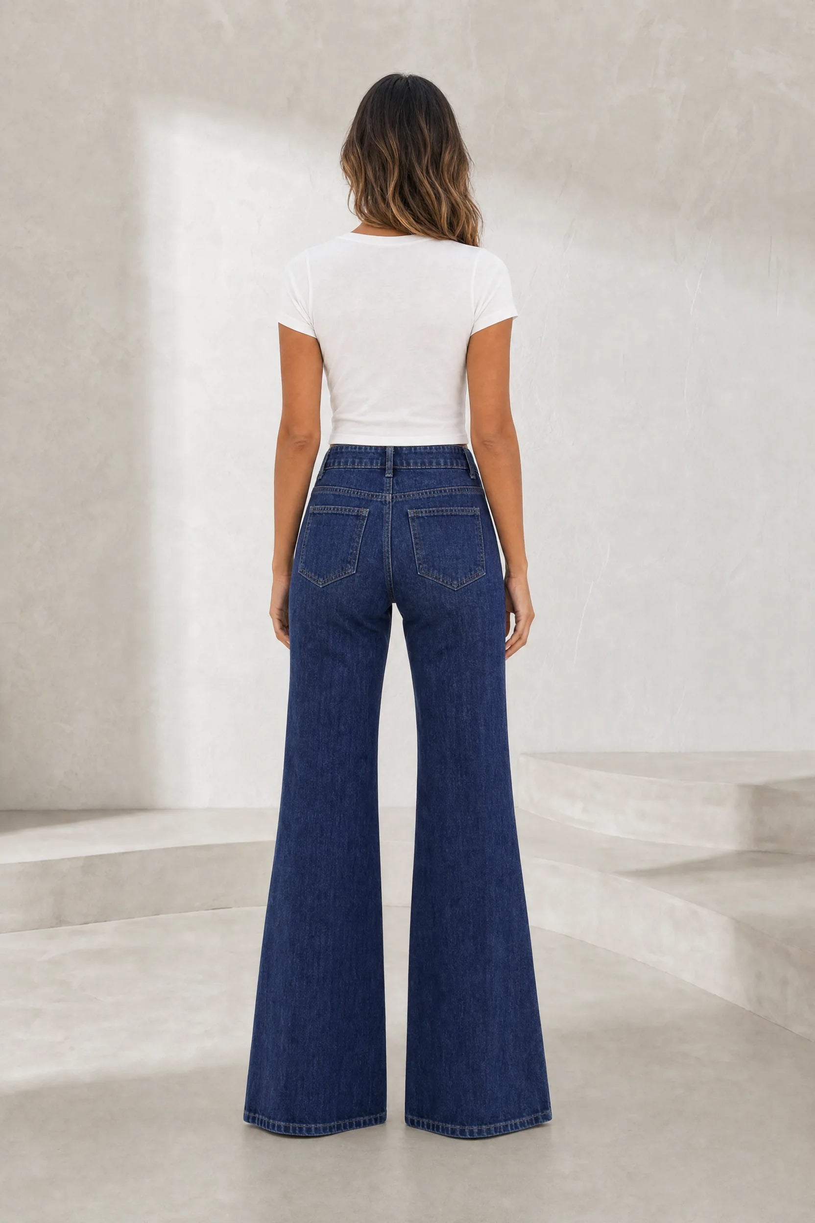 Jean bleu foncé taille haute évasé | Lounelle Paris