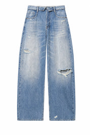 Jean bleu moyen jambe large taille repliée | Lounelle Paris