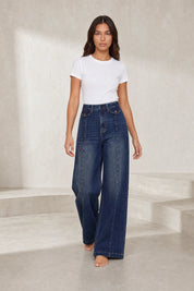 Jean bleu taille haute coupe large | Lounelle Paris
