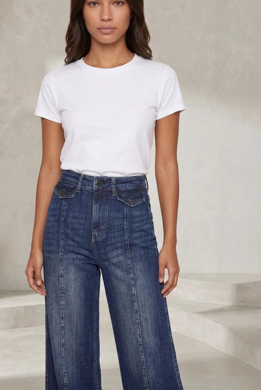 Jean bleu taille haute coupe large | Lounelle Paris