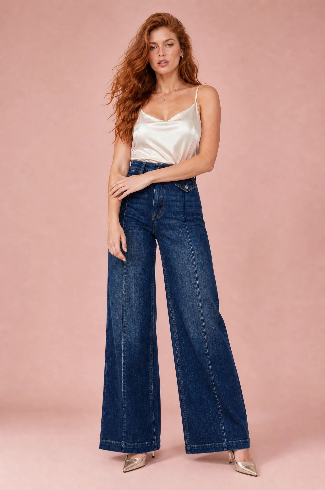 Jean bleu taille haute coupe large | Variante Bleu | Lounelle Paris