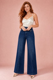 Jean bleu taille haute coupe large | Variante Bleu marine | Lounelle Paris