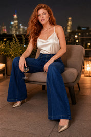 Jean bleu taille haute coupe large | Variante Bleu marine - Lifestyle | Lounelle Paris