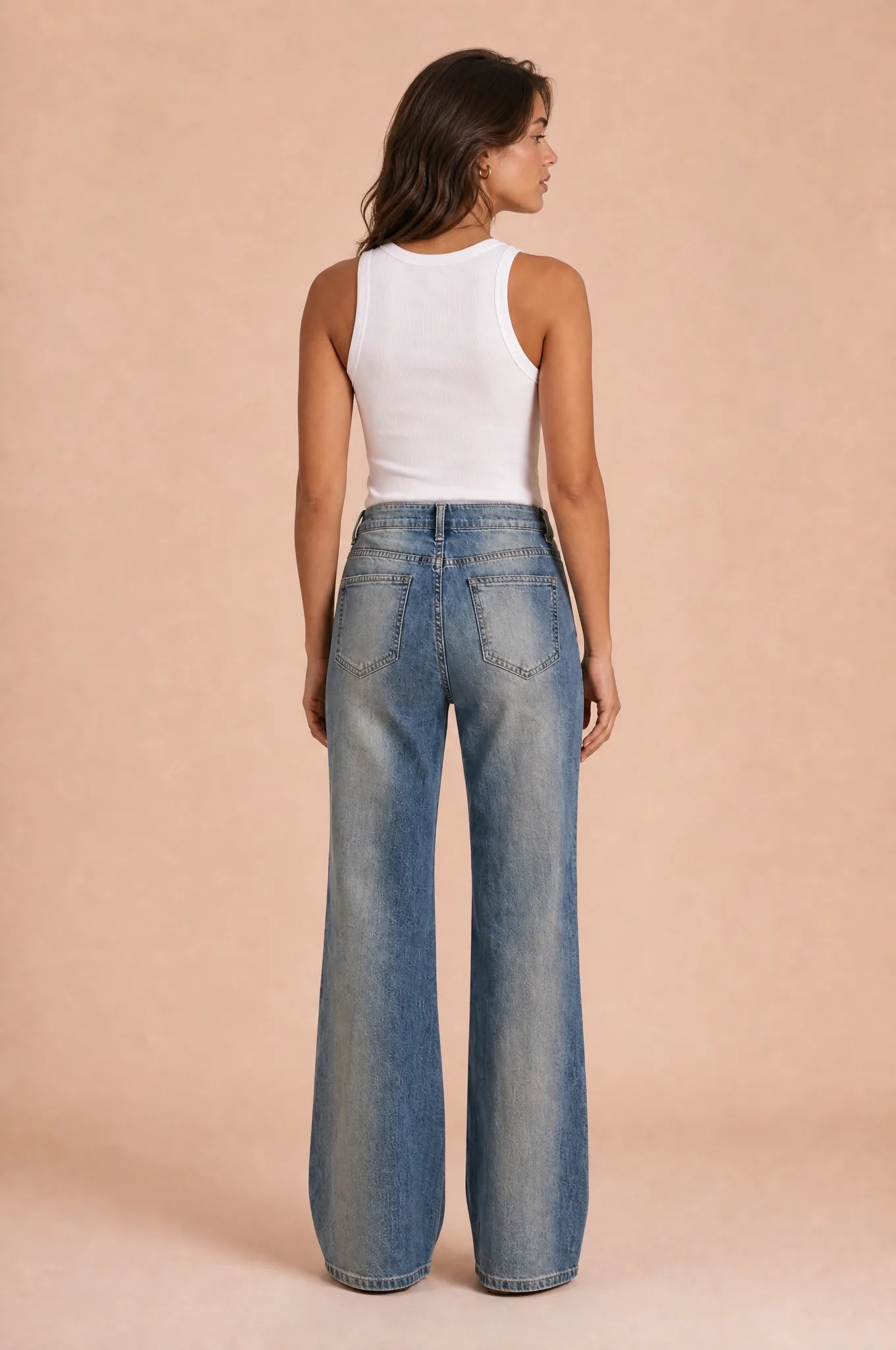 Jean bleu taille haute évasé | Vue de dos | Lounelle Paris